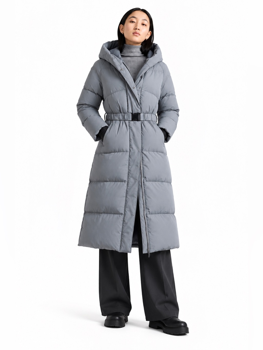 Danier Ruby Long Light Gray Hooded Puffer Coat